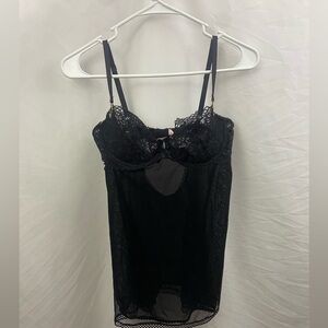 Victoria’s Secret Black Top Lingerie Slip Lace Size Medium Floral